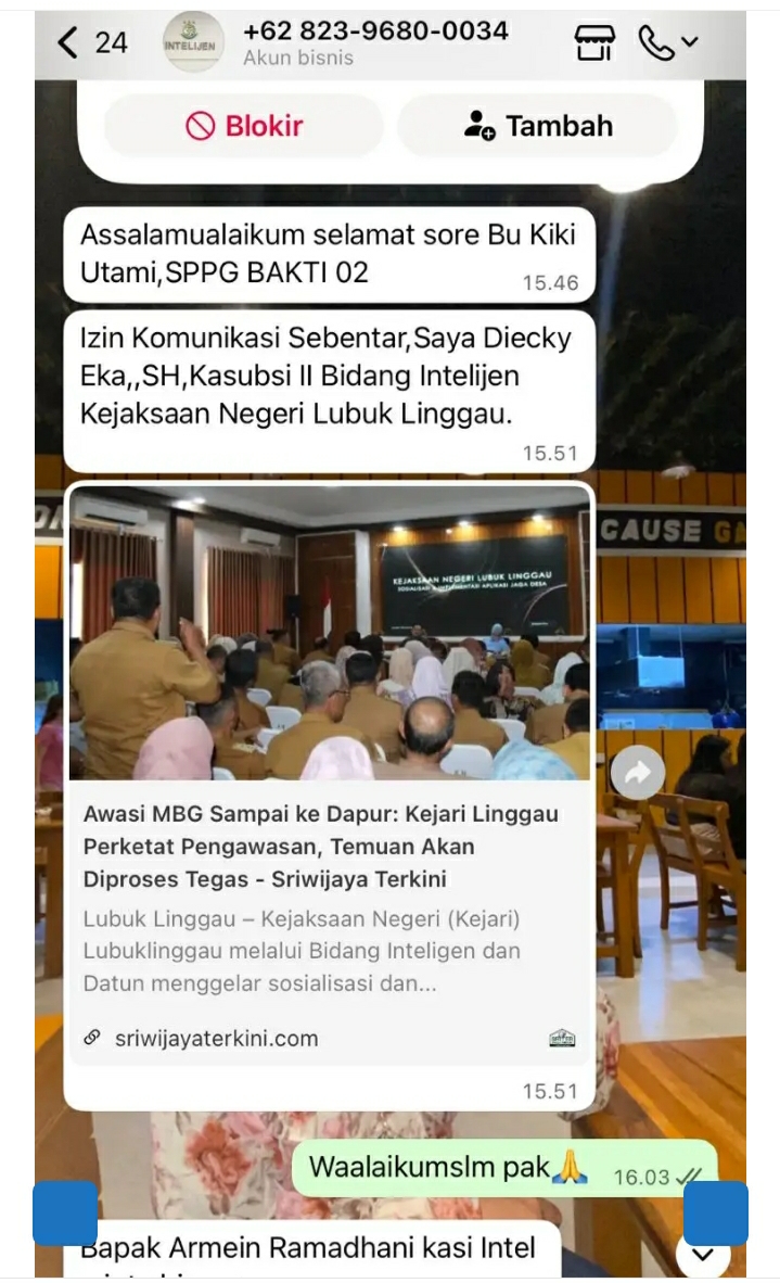 Viral Percakapan WA Mengatasnamakan Pegawai Kejaksaan, Ini Penjelasan Kasi Intelijen Lubuk Linggau